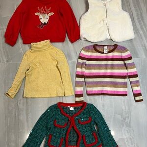 Bundle girls' sweater size 4T

pastel knit, striped sweater, yellow corduroy,